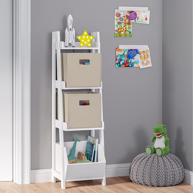 RiverRidge Folding Storage Bins - 2-pack of 10in Tall Taupe Cubes | Fabric Bins, Set of 2 Storage Cubes, Cut-out Handles, Playroom Closet Organizer, Collapsible Cubby with Bottom Board Insert