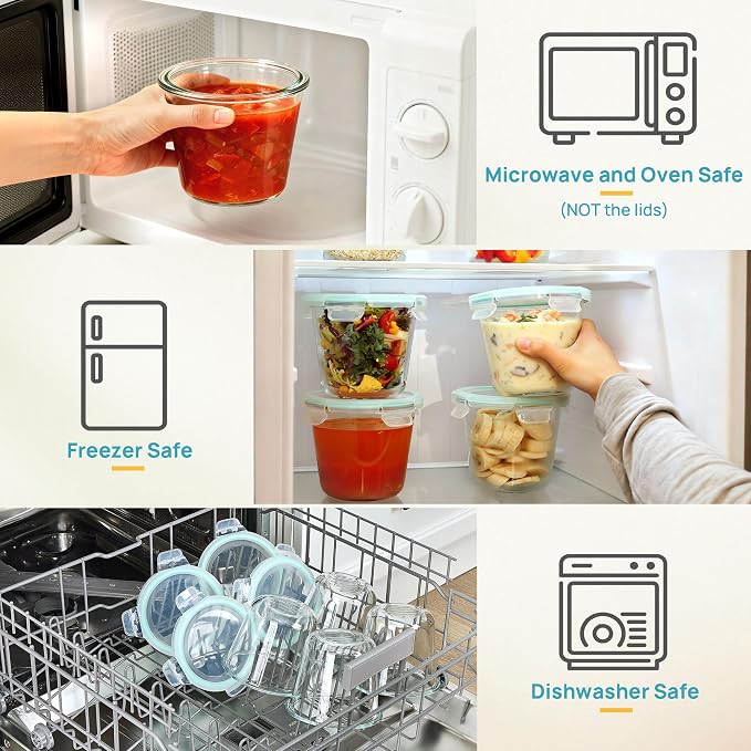 Vtopmart 5 Pack 3 Cup Glass Soup Container Set with Airtight Lids | Meal Prep Freezer Containers, Glass Food Storage Jar for Salad, Fruit, Lunch, Leftover, BPA-Free, Microwave, Dishwasher Safe