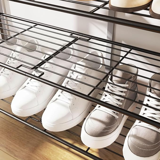 YATINEY 8 Tier Shoe Rack, Shoe Storage Organizer, Large Capacity Shoe Shelf Holds 32 Pairs of Shoes, Sturdy and Stable, for Entryway, Hallway, Closet, Dorm Room, Greige and Black SS08BG