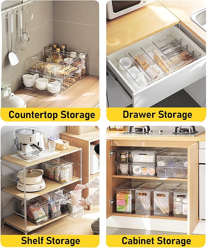 2 Pack Refrigerator Organizer Bins Stackable Fridge Organizer Set with Pull-out Drawer Clear Vegetable Fruit Storage Containers for Kitchen Pantry Organization