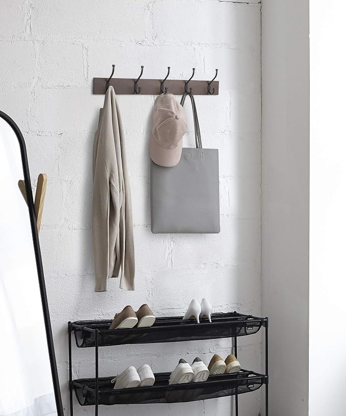 Amazon Basics Wall-Mounted Metal Coat Rack, 5 Hooks, Espresso | Farmhouse, Rectangular