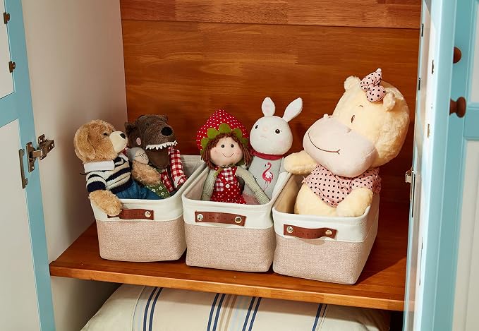 DECOMOMO Small Storage Basket, Closet Storage Bins | 6 Pack Baskets for Organizing Shelves, Decorative Linen Closet Baskets (Beige & White)