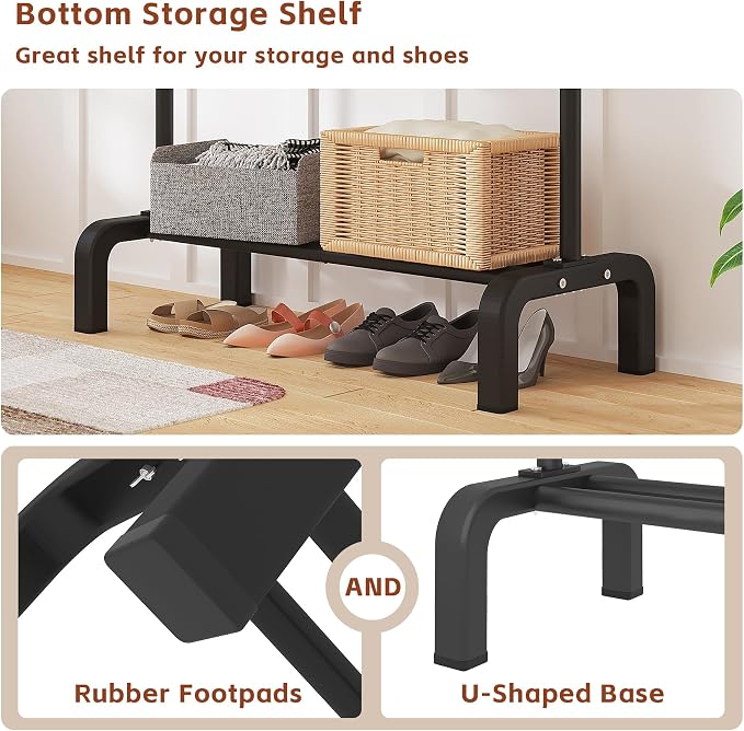 Garment Rack Clothing Clothes Rack for Clothes Organizing Black | Standard Metal 34 Inches Garment Rack with Bottom Shelf for Hanging Clothes Coats Jackets Shirts Sweaters Jeans Black