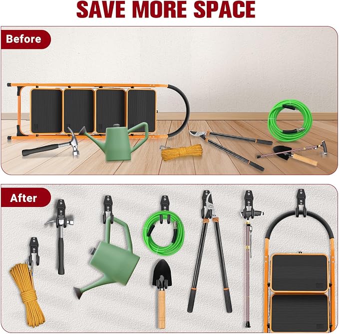 Garage Storage Utility Hooks 12 Pack, Small J Shaped Steel Heavy Duty Hanger, Anti-Slip Coating Wall Mounted Storage System, Power and Garden Tool Organizer, Ladders, Ropes, Hose, Bulk Items