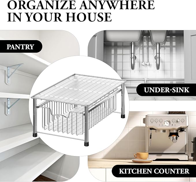 Simple Houseware Stackable Basket Drawer, Chrome