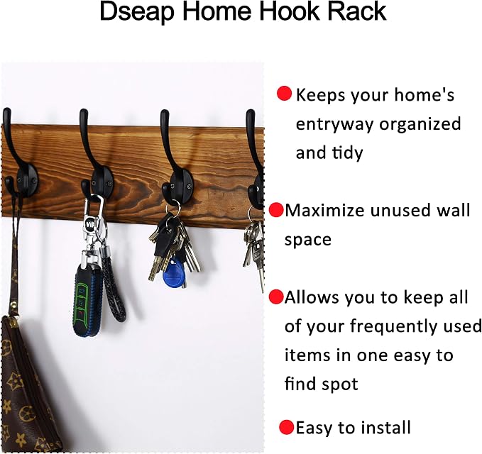 Wall Mounted Coat Rack: 38-1/4" Long, Patented, Heavy-Duty, 10-Double-Hooks Wooden Hanger Rail for Winter Coats, Hats, Jackets, Clothing - Natural & Black, Pack of 2