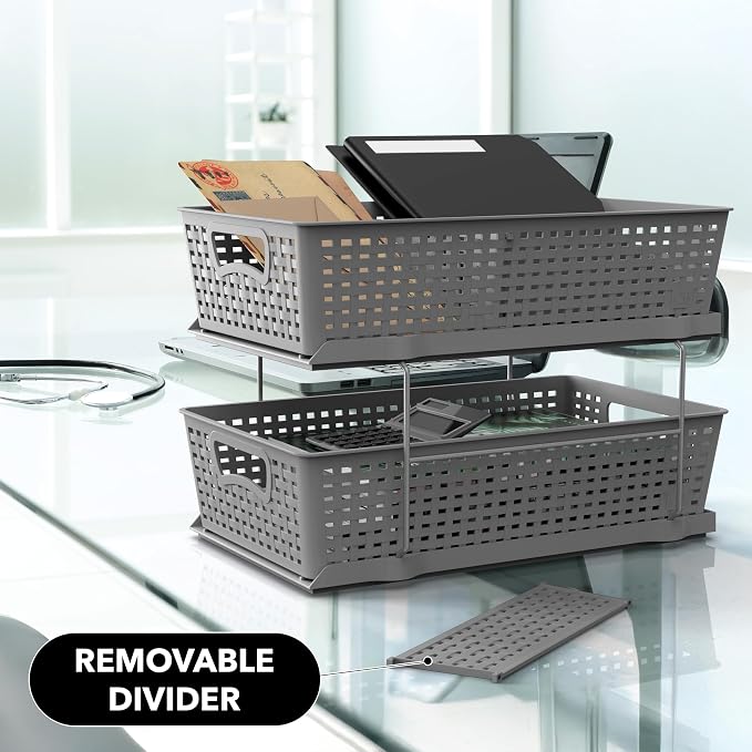 Simple Houseware 2 Tier Pull-Out Sliding Drawer Under Sink Storage, Gray | Great for Kitchen Bathroom Tray Shelf Organizer