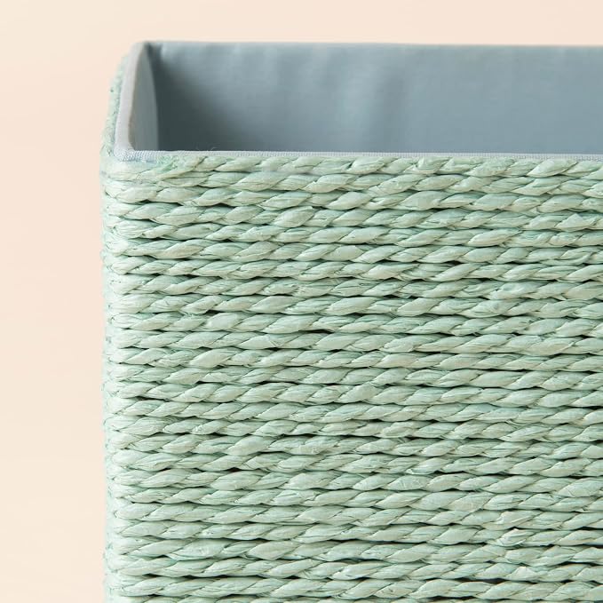 LA JOLIE MUSE Bathroom Basket Organizers, Paper Rope Storage, Green 4 Pack | Stackable, Sturdy Lined Woven Basket, Organizer for Toilet Paper, Laundry Room Essentials, Shelves and Nightstand Drawers