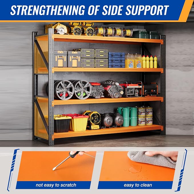 BYNSOE 78.8" W Storage Shelves 7000lbs Garage Metal Shelving Heavy Duty Garage Shelves Adjustable Storage Shelves for Industrial, Factory, (Black Orange, 78.8" W X 24" D X 78.8" H)