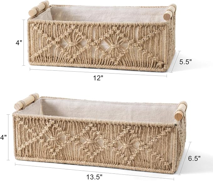 Mkono 2Pc Macrame Storage Baskets, Boho Bathroom Toilet Paper Holder, Brown | Small Baskets for Organizing, Hand-Woven, Bohemian Beach Coastal Decor, Shelf Vanity Cabinet Bedroom Living Room Office Dorm