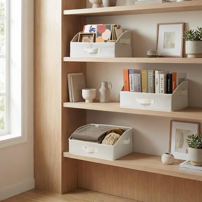 GRANNY SAYS Trapezoid Closet Storage Bins, Medium, Pearl White, 3-Pack | Closet Organizer Bins for Shelf, Closet Organizers and Storage for Purses, Clothes, Toys, Towels, 16½"Lx11"Wx7¾"H