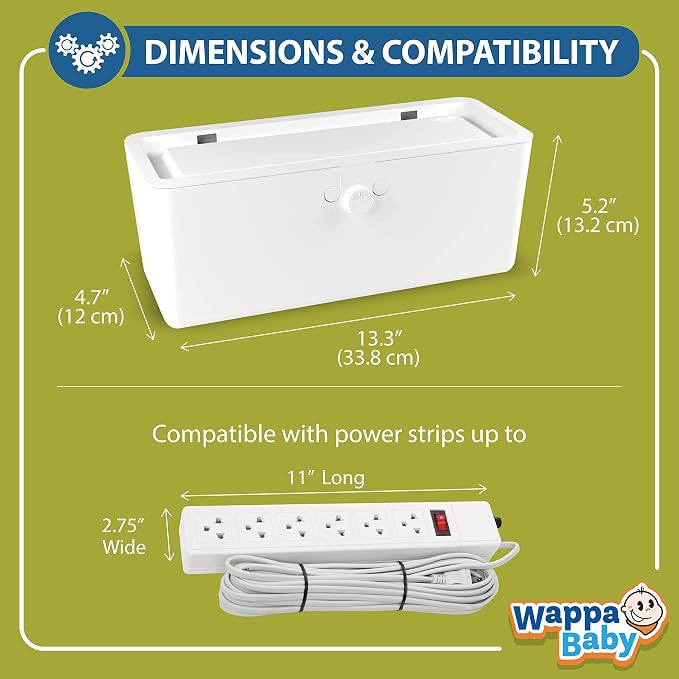 Power Strip Cover Box - Effectively Baby Proofs Power Strip with Patented Dual Lock. Convenient Side Openings for Cords & Cables. Protects Small Hands & Fingers
