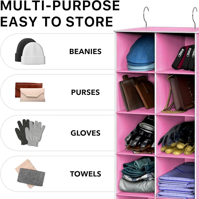 Simple Houseware 20 Section Shelves Hanging Shoes Organizer, Pink | Dual Metal Hooks, 10 Tier, Holds Up to 20 lbs, for Narrow Space