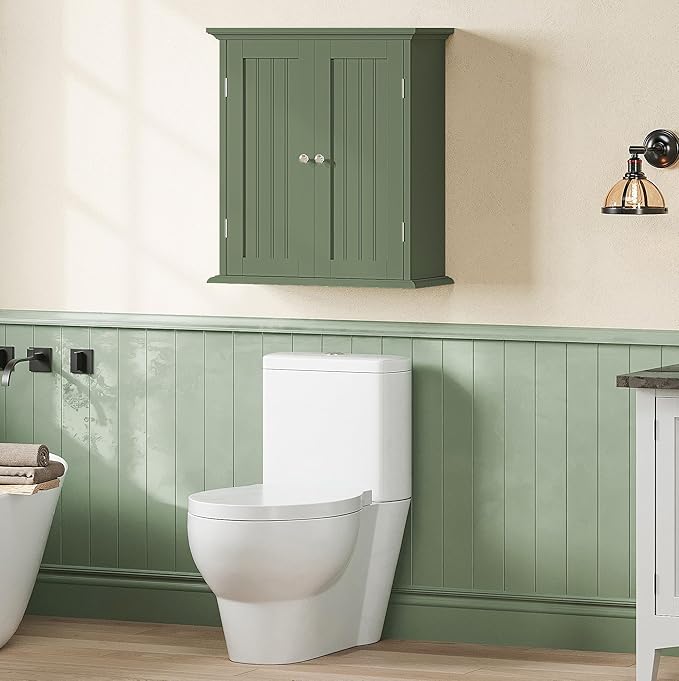 ChooChoo Bathroom Wall Cabinet with 2 Doors, Over The Toilet | 8.8"D x 21.1"W x 24"H, Medicine Cabinet, Adjustable Shelves, Cupboard, Green