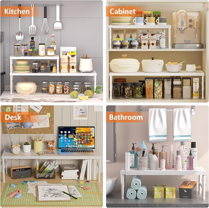 Kitchen cabinet organizer shelf,Spice Racks,Counter Shelf for Cabinets | Expandable adjustable stackable Heavy Duty Metal Pantry Storage Shelves Racks for kitchen,Small Cupboard Organizers