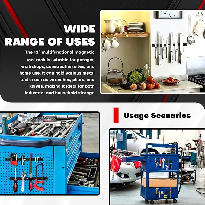 C&T 2-Pack 12 Inch Double Sided Magnetic Tool Holder Strip, Heavy Duty Ultra Strong Wall Mount Magnetic Tool Bar, Tool Storage Organizer for Garage, Workshop, Kitchen