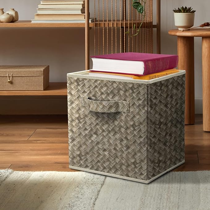 Sorbus Foldable Storage Bins - 11 Inch Sturdy Collapsible Fabric Storage Cubes with Handle - 4 Baskets for Organizing Clothes & Toys - Organization & Storage Baskets for Shelves, Pantry, Closet, Cubby