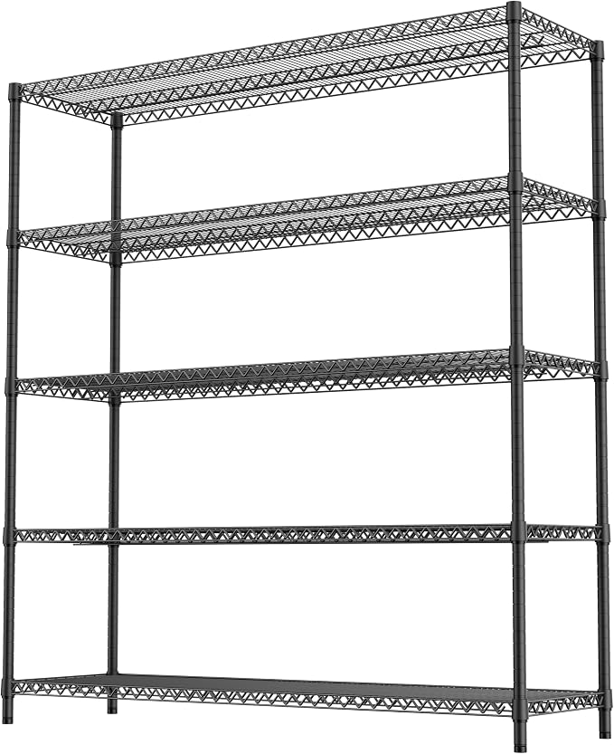 M MZG 3500LBS 59" W 5 Tiers Storage Shelves, Metal Shelving Wire Metal Shelving Unit Shelves for Storage Adjustable Garage Shelving for Pantry Kitchen Garage Black 17.7" D x 59.1" W x 70.4" H