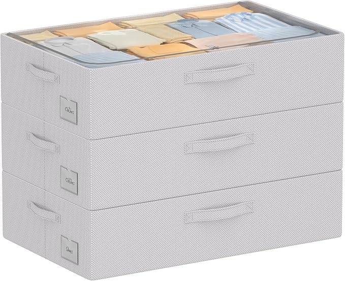 CYhom 3Pcs Under Bed Storage Bins with Metal Frame - Shoe Organizer for Closet with Clear Cover Oxford Fabric Sturdy Underbed Container Foldable Stackable Clothes Organizer (Grey, 23.5x15.7x6.3)