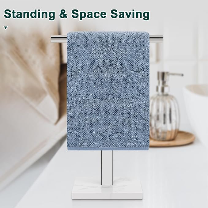 Hand Towel Holder, T-Shape Hand Towel Stand for Bathroom, Hand Towel Rack Bar Standing for Vanity Kitchen Countertop, 304 Stainless Steel, Marble Base (Chrome)