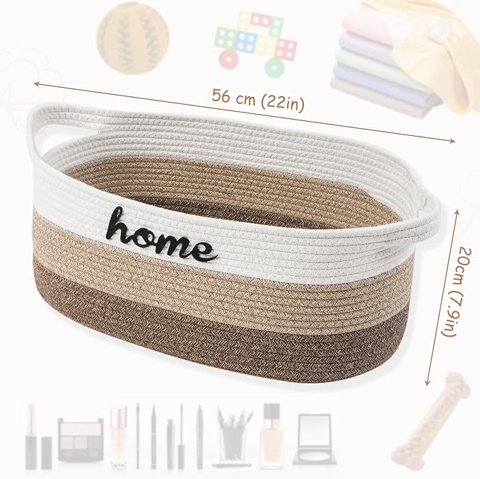 Dog Toy Basket Woven Baskets for Organizing Rope 22"X11"X7.9" Large Storage Basket with Handle Cute Cotton Nursery Gift Dog Toy Bins Organizer-Light Brown