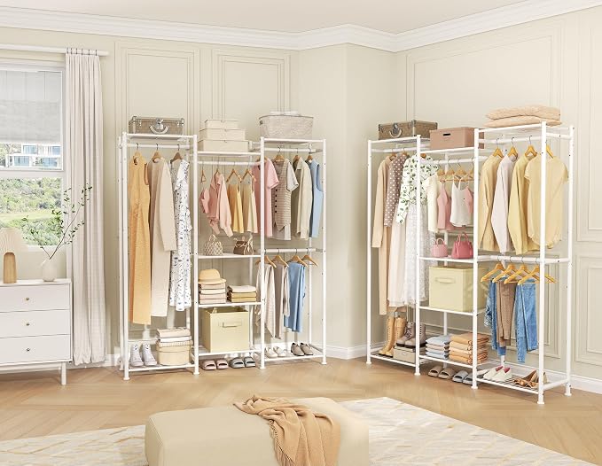 HOMIDEC Wardrobe Closet, 4 Hanging Spaces Portable Clothes Rack,Free Standing Closet Organizer and Storage System with Hanging Rods,Clothing Rack Suitable for Cloakroom,Bedroom,Entrances,etc.White