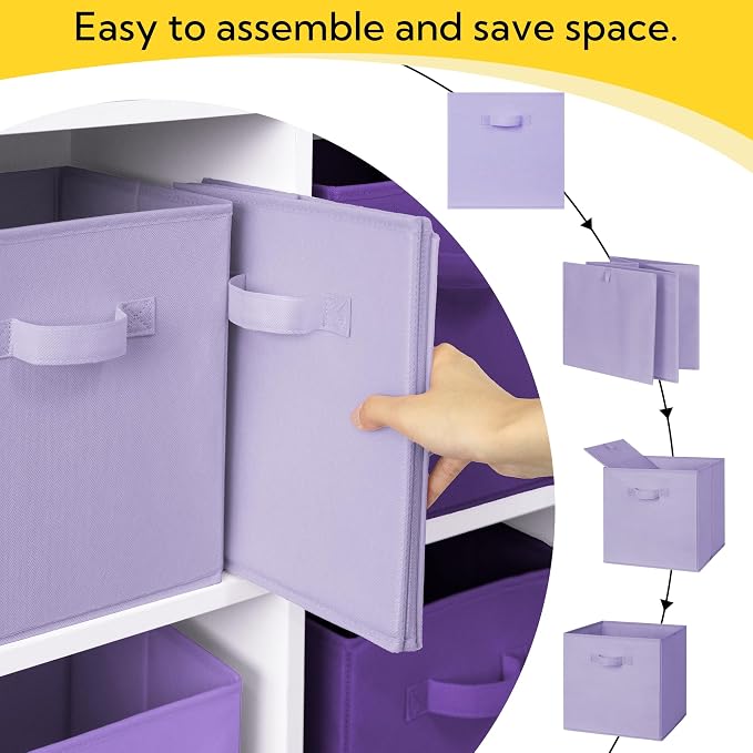 Cupic Cupid 13 Inch Storage Cube, Fabric Cube Storage Bin with Handles, Storage Cube Organizer for Clothes and Toys, Collapsible Cube Bins for Closet, Shelves, Nursery, 6-Pack, Purple Gradient