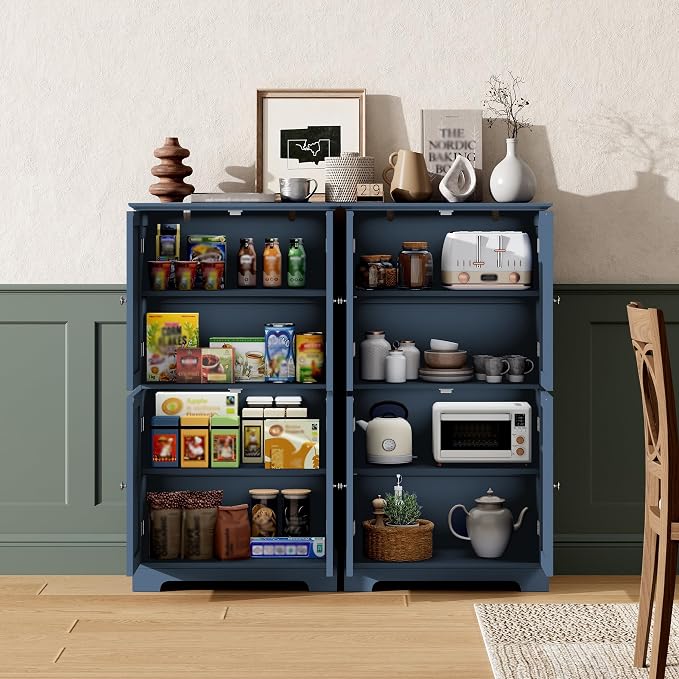 ChooChoo Bathroom Floor Cabinet with Adjustable Shelves | Bathroom Storage Cabinet, 4 Doors, Freestanding Cupboard for Living Room, Blue