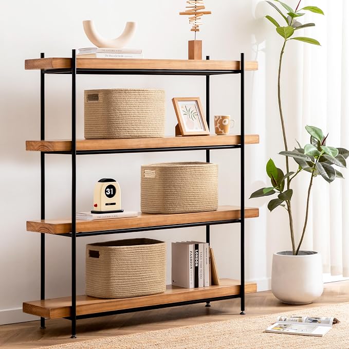 4 Pack Storage Baskets for Organizing, Shelf Baskets with Handles, Jute | 14.5"Lx9.8"Wx9"H, Woven Basket, Cotton Rope Basket, Toy Storage, Cube Shelf, Gift Baskets Empty, Home Decor