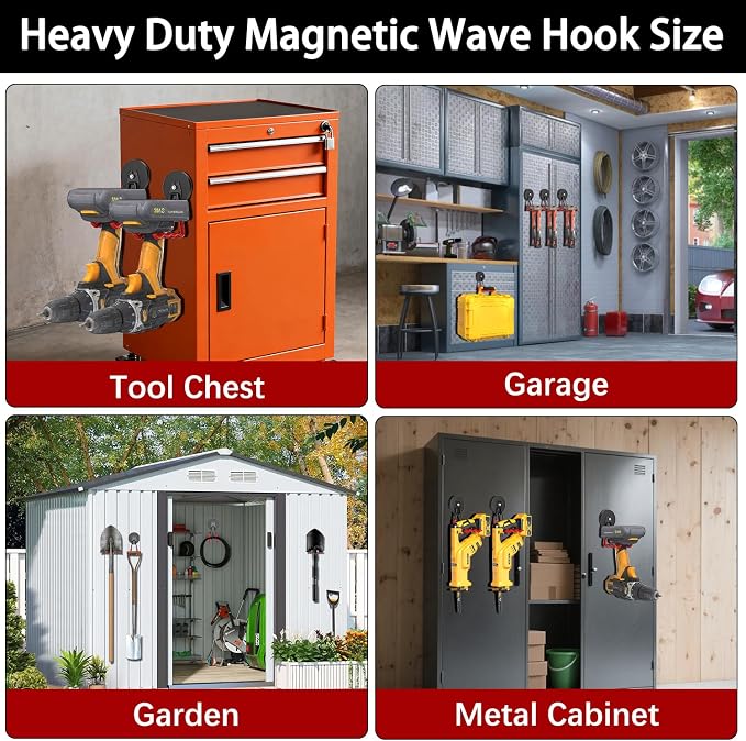 3-H Heavy Duty Magnetic Hooks, Large Magnet Hooks 3.5 inch Base,2 Pack Red | No-Drill Tool Holder for Garage,Power Drill,Garden Tools,Hose Storage