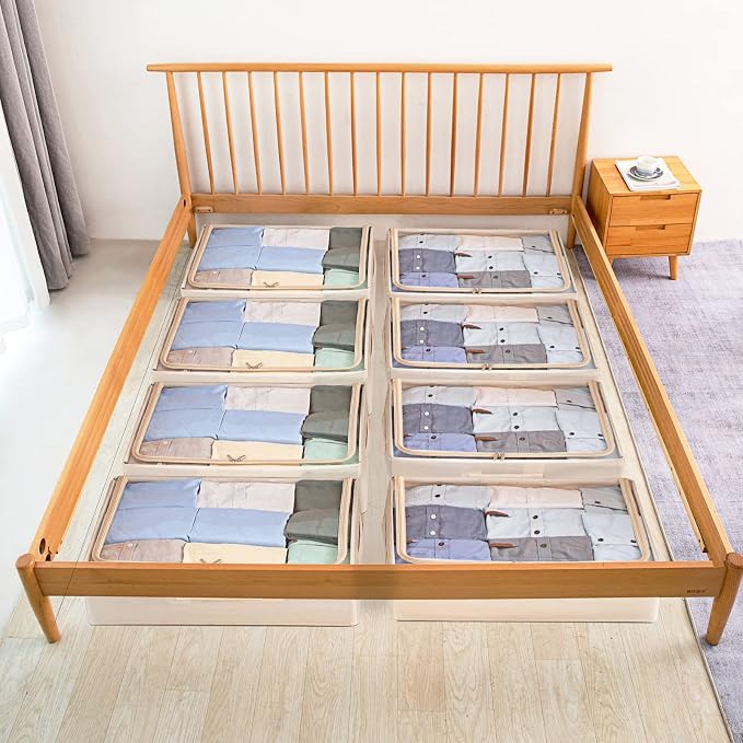 CYhom Under Bed Storage Bins Frame Storage Box Oxford Fabric Sturdy Underbed Container Foldable Stackable Large Capacity Clothes Organizer