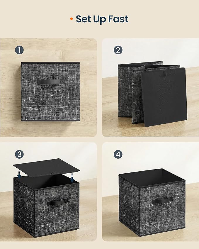 SONGMICS HOME Foldable Storage Cubes Set of 8, Fabric Shelf Organizer Bins with Handles, Closet Storage Boxes for Clothes, 13.2 x 13.2 x 13.2 Inches, Black