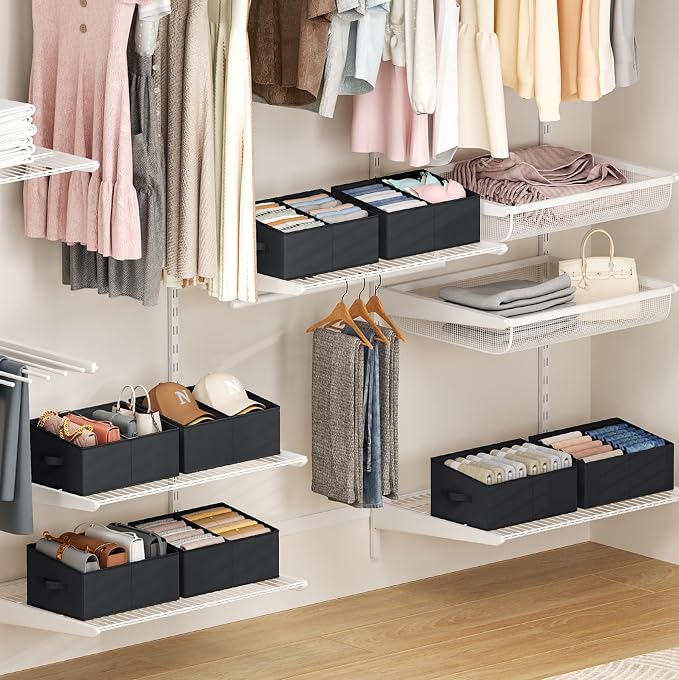DIMJ Trapezoid Storage Bins for clothes - 5 Packs Closet Organizers and Storage Baskets, Foldable Closet Baskets with Handles and Divider, Closet Storage Bin Toybox for Shelves Living Room Bedroom