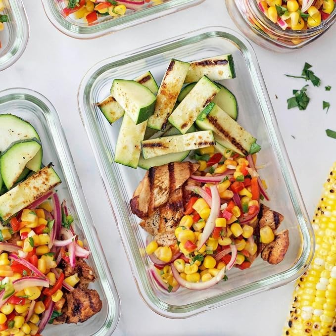 24pc Set Glass Food Storage Containers & Bowls with Airtight Lids - Leakproof BPA-Free Meal Prep Airtight Stackable Lunch Boxes, Kitchen Pantry & Storage Organizers - Microwave Freezer Dishwasher Safe