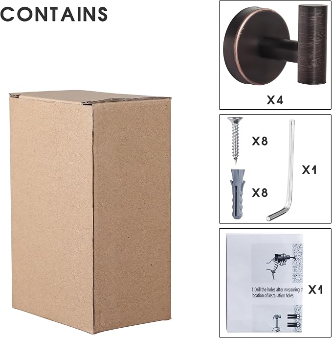 Bathroom Robe Towel Hooks Coat Wall Hook Stainless Steel Heavy Duty Door Hanger Clothes Cabinet Closet Sponges Hook for Bathroom Bedroom Kitchen Hotel Pool 4 Packs (Oil Rubbed Bronze)
