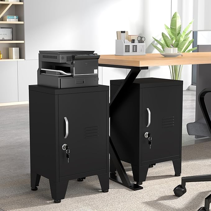 PAOFIN 24.4" H Black Metal NightStand Locker Storage Cabinet with 1 Doors, File Cabinet with Shelves, Storage Cabinet with Adjustable Leveling Foot for Home Office Living Room or Bed Room