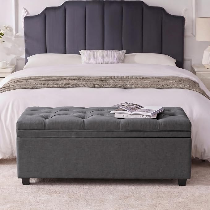 Mangodan 43 Inch Storage Ottoman, Tufted Ottoman with Storage | End of Bed Ottomans for Living Room, Bedroom, Modern Entryway Benchs