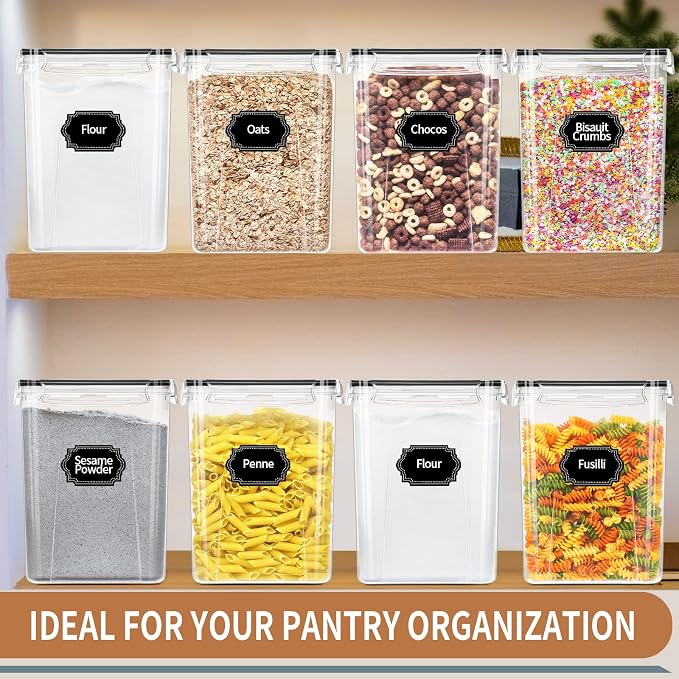 PRAKI Large Airtight Food Storage Containers 5.2L / 195oz, 4pcs Pantry Kitchen Organizers and Storage for Flour, Sugar, Baking Supplies, BPA Free, Plastic Flour Containers with 20 Labels & Maker