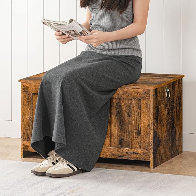HOOBRO Storage Bench, 29.5" Retro Wooden Storage Chest, Wooden Storage Trunk, Toy Chest with Lift Top, Multifunctional Entryway Organizer, for Entryway, Living Room, Rustic Brown FG751CW01G1