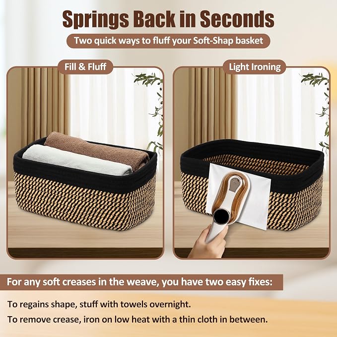 5-Pack Small Woven Rope Storage Baskets, 2 Sizes Organizer Bins | Fabric Cube Boxes and Rectangular Shallow Bins for Closet, Shelf, Bookshelf, Nursery, Changing Table, Bathroom, Toys & Home