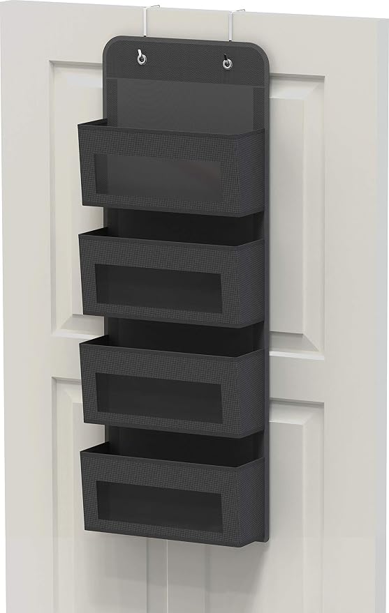 Simple Houseware 4 Clear Pocket Over Door Hanging Organizer, Dark Gray | Over the Door Storage for Closet, Bedroom, Bathroom, Pantry