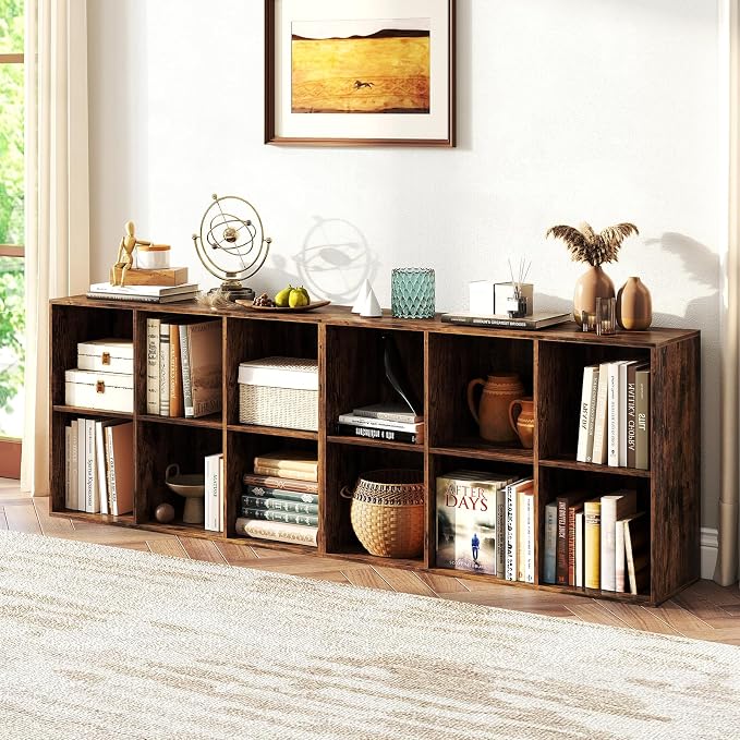 Giantex 6-Cube Bookcase, 3-Tier Cubby Bookshelf, Horizontal Vertical Display Rack with Anti-Tipping Kits, Modern Storage Organizer Shelf Unit for Living Room, Home Office, Rustic Brown | Horizontal Vertical Display Rack with Anti-Tipping Kits, Modern S...
