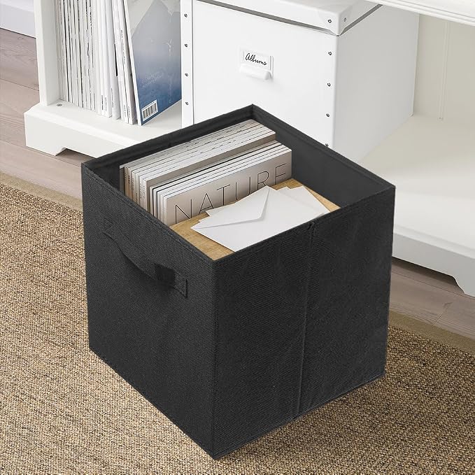 PowerKing Collapsible Storage Cubes, Farbic Storage Bins, Black, 6 Pack | Sturdy, Lightweight, Easy Pull Handle, Closet & Shelf Organizer, Clothes and Toys Storage, 10.5'' x 11'' x 10.5''