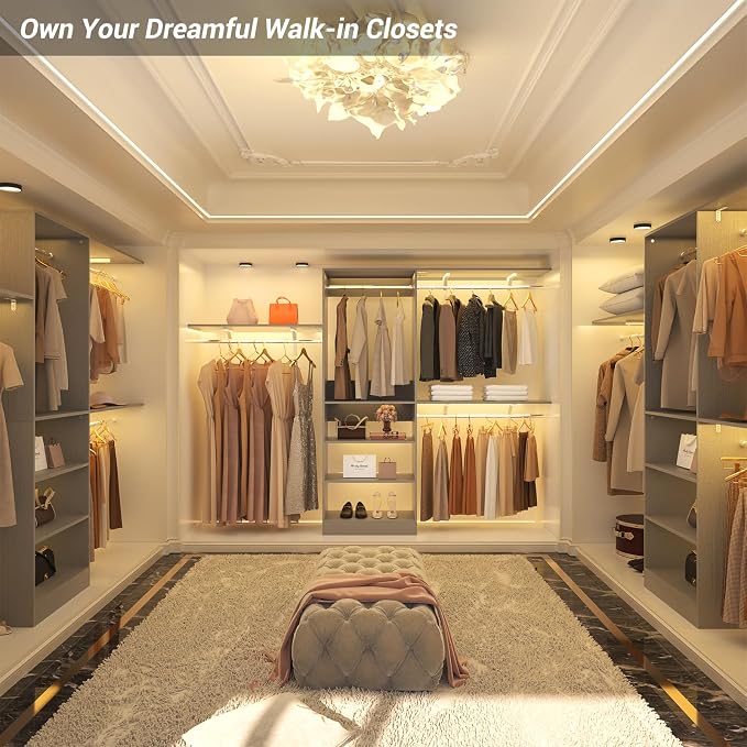 8FT Closet System with 3 Wooden Storage Shelves, 96'' Closet Organizer System with 3 Hanging Rods, Wall Mount Bedroom Wardrobe Walk-in Closet, Adjustable Garment Rack from 5 to 8FT (Cut to Fit), Grey