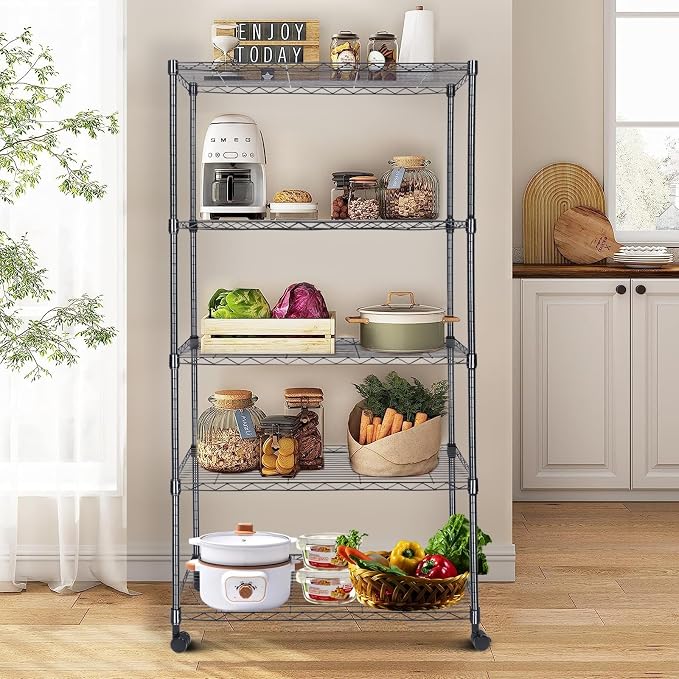 Whitmor 5-Tier Heavy Duty Shelving Unit, Metal Adjustable Storage Shelves, 2000 lbs Capacity for Pantry, Kitchen, Closet, Laundry, 29.6" L x 13.7" W x 59.4" H, Black