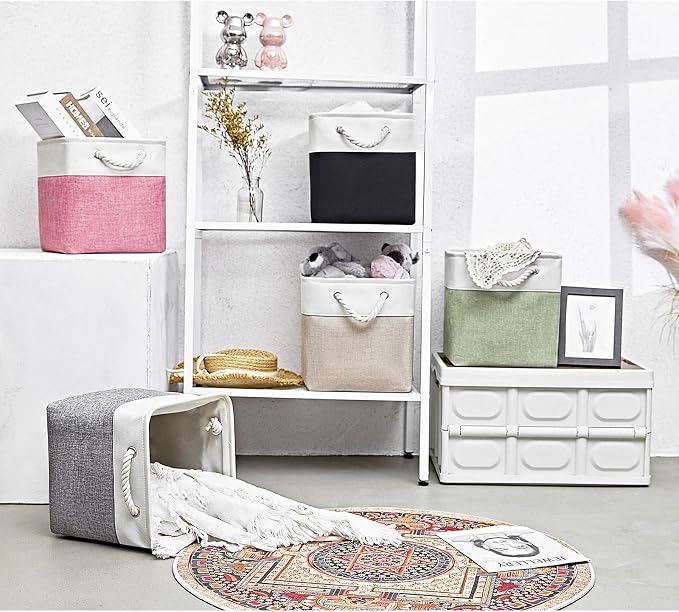 Cube Storage Bins, Collapsible Fabric Storage Cubes Bins, 11 Inch Cube Storage Bins with Handles, Foldable Storage Cubes (Pink, 10.5 * 10.5 * 11inch)