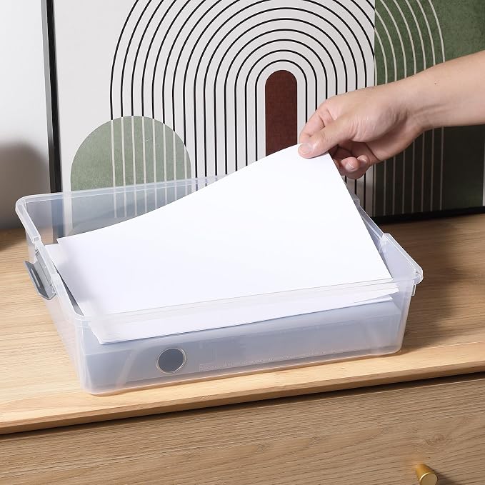 novelinks 10 Quart Clear Plastic Storage Containers with Lids (4 Pack) | Storage Bins with Lids, Stackable Small Clear Bins, Craft Storage Box, Paper Storage, Under Bed Storage Bins, Pencil Box