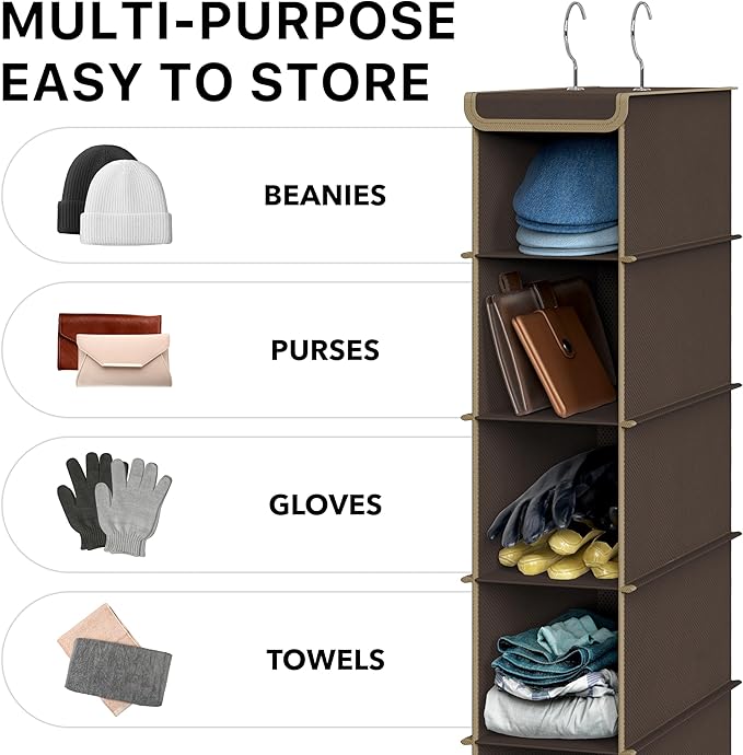 Simple Houseware 10 Shelves Closet Hanging Shoe Organizer, Brown | Dual Metal Hooks, Holds Up to 20 lbs, for Narrow Space