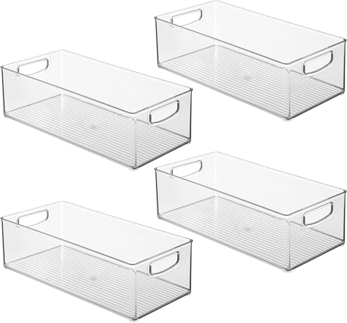 iDesign Stackable Storage Bin, Set of 4, Clear | Organizer Bin for Kitchen and Pantry, Made in USA