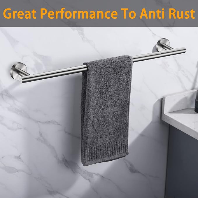 Brushed Nickel Bath Towel Bar Single Bars Towel Rack Rod Classic Wall Mounted SUS304 Stainless Steel Bathroom Towel Holder Toilet Kitchen Towel Shelf Single Layer,33 inches
